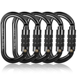 Carabiner Climbing, BOORCA UIAA Certified 25KN High Performance Carabiner Hook for Climbing, Rappelling and Mountaineering, Rescue, Hammocks, Swing, Camping and Dog Lead, Pack of 5, Black