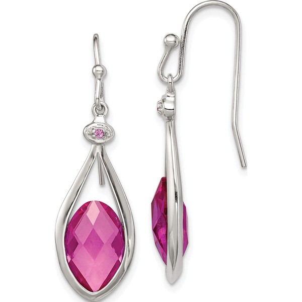Sterling Silver Rh-Plated Polished Synthetic Pink Bead Shepherd Hook Earri