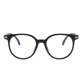 OWL Vintage Round Blue Light Blocking Reading Eyeglasses - Lightweight Frame, Anti Eyestrain UV Glare Filter Eyewear for Women Men - Ideal for Computer, Reading, Gaming, TV, Phones - Black (Shiny)