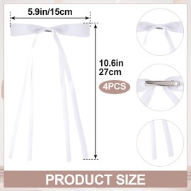 Joez Wonderful 4 Pcs Hair Bows Clips, Long Tail Hair Bows, Cute Bowknot Barrettes, Hair Accessories for Women (White)