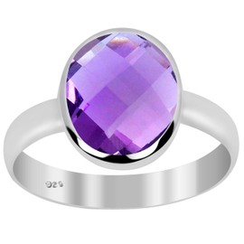 Orchid Jewelry 925 Sterling Silver Anniversary Rings For Women - Delightful 3.1 Carats Purple Amethyst with perfect Bezel Setting in a Oval Shape