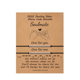 Soulmate Morse Code Bracelets for Women, Sterling Silver Pinky Promise Couple Distance Matching Bracelet Secret Message Friendship Bracelets for Women Valentine's Day Christmas Birthday Gifts 2 Pieces