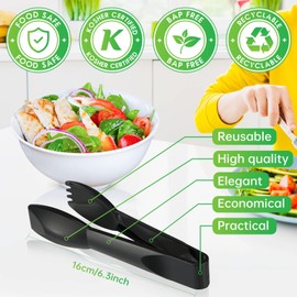 6 Inch Utility Tong Plastic Serving Tongs Bulk Scalloped Serving Utensils Charcuterie Accessories Heavy Duty Tongs for Cooking Small Tongs for Appetizers Food Catering Dinner Party (Black, 12 Pcs)