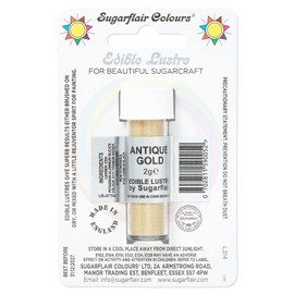 Sugarflair Antique Gold Edible Lustre Dust, Add a Lustrous Shine to Cakes or Decorations. Brush On or Add Rejuvenator to Create Eye-Catching Edible Paint, Gives Shine to Your Bakes - 2g