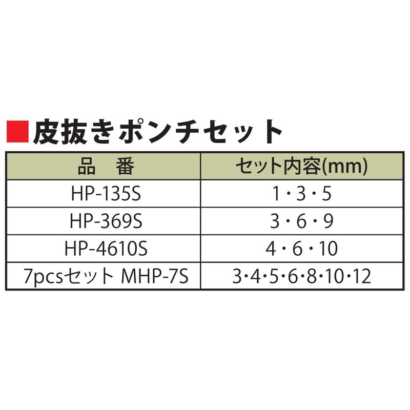 Niigata Seiki SK Punch Set 0.16, 0.26, 0.4 inches (4,