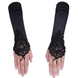 Acenail Black Gloves Long Satin Fingerless Gloves Beaded Flapper Gloves Elbow Length Gloves Evening Opera Party Gloves