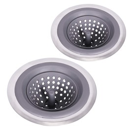 Ginbel Direct Stainless Silicone Kitchen Sink Drain Strainer, 2 Pack Drain Protector,Prevent Clogging, Large Wide Rim 4.5 inch Diameter, Tools Home Improvement (Gray)