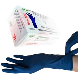SFM ® High Risk Latex: S, M, L, XL, Long & Strong, 13 g, Blue, Powder-Free, Fully Textured, Disposable Gloves, Examination Gloves, Latex Gloves, S (50)