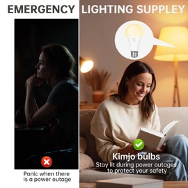 Kimjo 4 Pack Rechargeable Light Bulbs with Remote, Keep Lighting During Power Outage, 2600mAh Emergency Battery Operated Light Bulb with 3 Colors, Dimmable for Home, Camping, Tent (E26, with Hook)