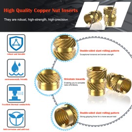 Ktehloy 400Pcs Threaded Inserts, M2 M2.5 M3 M4 M5 M6 Female Thread Metric Knurled Nuts Assortment Kit, Brass Heat Set Insert for Plastic and 3D Printing Components (Threaded Inserts Ket)