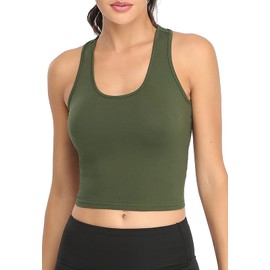 Porvike Sports Crop Tank Tops for Women Cropped Athletic Yoga Tops Racerback Running Tanks Cotton Workout Shirts Sleeveless Undershirts Exercise Gym Clothes 3 Pack Black/Grey/Army Green L