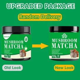 Mushroom Matcha, Ceremonial Matcha Tea Powder with 7 Superfood Mushrooms, Gluten Free, Taste Great Hot or Cold Matcha Latter - 150g 30 Serving