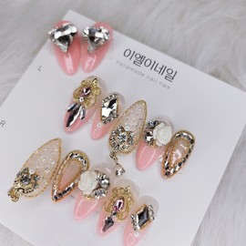 [Premium Nails] Pink Gradient Dangle Parts Handmade Nail Tips - Coffin Egg / [프리미엄네일] 핑크그라데이션 댕글파츠 수제네일팁 - 코핀에그