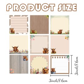 9 Pads Highland Cow Pet Sticky Notes Cartoon Animal Self Stick Notepads 3x3 Inch-Flowers Cow Sticky Notes Set Cattle Tabs Note Pads for School Office Home Stationery Supplies Party Favors