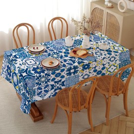 AIBIIN 142x213cm Blue Tablecloth Moroccan Tiles Patchwork Style Rectangular Table Cloth Washable Table Cover for Dining Room Picnic Party Table Decor Supplies