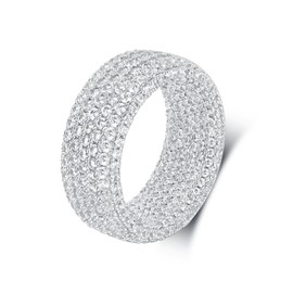 18K White Gold Plated Engagement Promise Wedding Eternity Ring for Women Men, Iced Out Sparkling Cubic Zirconia Rings 9mm Width Size 5