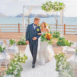 FANPROMS Silver Aisle Runner for Wedding Ceremony 4x15 FT Sequin Aisle Runner Glitter Aisle Runner for Outdoor Rug Runner Carpet Runner for Party Aisle Floor Runner Aisle for Church Beach Weddings