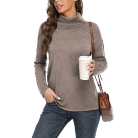 VIISHOW Women's Turtleneck Sweater Long Sleeve Cozy Warm Sweater Tops Casual Lightweight Pullover Jumper Tops,Brown,Large