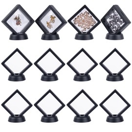 Framendino, 20 Pack Black 3D Floating Frame Display Case Challenge Coin Holder 2.8 x 0.8 Stands Jewelry Storage Box for Bracelets AA Medallion Shells Gems