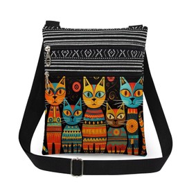 XiaoGalaee Geometric Cat Art Adjustable Shoulder Strap Crossbody Bag Chromatic Cat Collective Print Messenger Bag Unique Artistic Gift for Animal Lovers Birthday Present for Friend