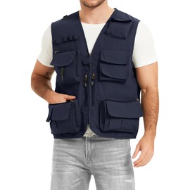 PEHMEA Men's Fishing Vest Utility Detachable Summer Vests with Pockets for Safari Travel Outdoor Work Photo Cargo Fly(Navy-M)