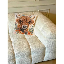 Tivleed Highland Cow Cushion Cover (45x45cm) - Soft Scottish Farmhouse Decor, Cream Yellow Throw Cushion Case for Couch, Bed - Unique Gifts for Women or family, Home Accessories