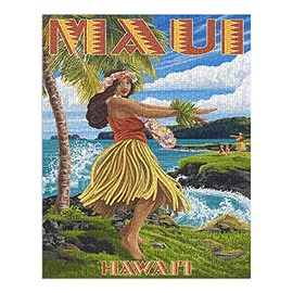 Maui, Hawaii, Hula Girl on Coast (1000 Piece Puzzle, Size 19x27, Challenging Jigsaw Puzzle for Adults and Family, Made in USA)
