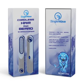 Beard Straightener, New Improved Charging Cable (USB C), Cordless Beard and Hair Straightening Comb, Rechargeable, Portable, and Durable. Beard comb for men, Grooming Accessory for Men (Grey and Blue)