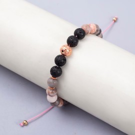 Lava Rock Pink Zebra Jasper Bracelet, Stress Relief Yoga Relaxation Bracelets, Natural Crystal Stone Healing Spiritual Bracelet,Adjustable Beaded Bracelet, Anti Anxiety Happy Mood Bracelet for Women, Bring Good Luck Gift (Paracord Bracelets)