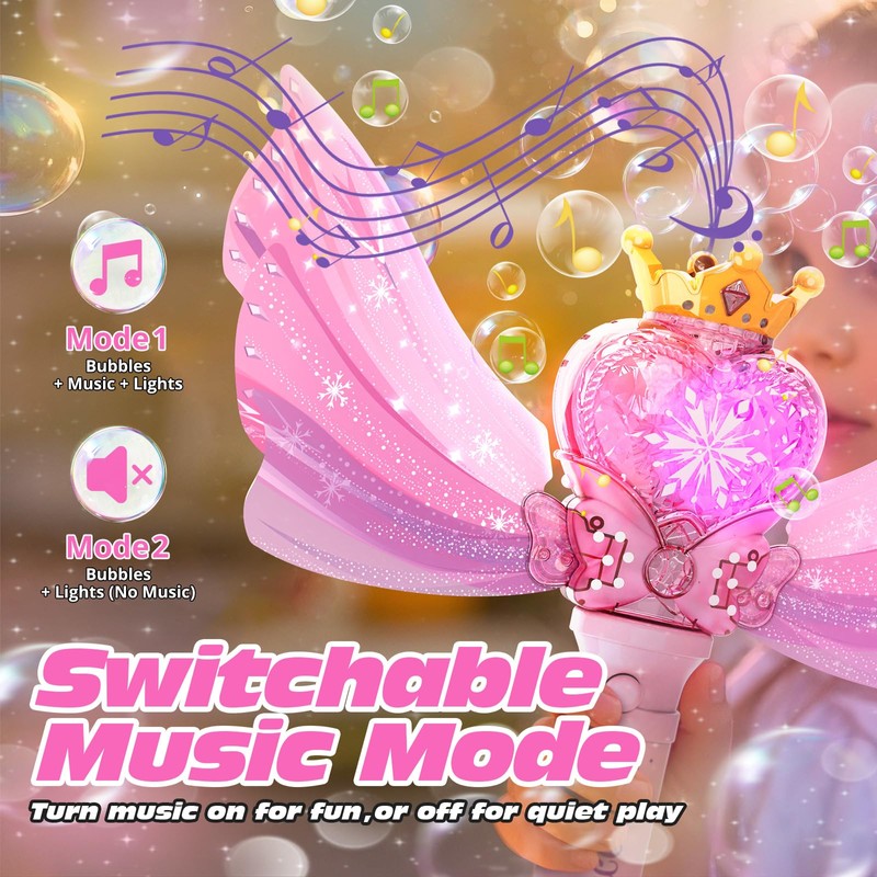 Reenovan Bubble Machine for Kids, Princess Bubble Wand with LED