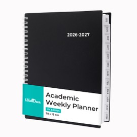 WallDeca Academic Planner 2026-2027, Daily, Weekly & Monthly Planner, July 2026 - June 2027, Student Notes Pages, Twin-Wire Binding Day and Weekly Agenda for School (8 x 6-Inches, Black, UK)