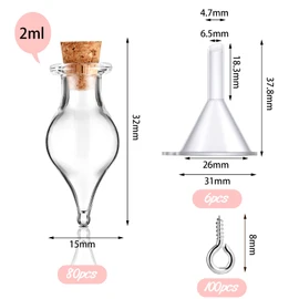 Geiserailie Mini Glass Bottles Potion Bottles Teardrop Shaped Glass Bottles Jars with Cork Stoppers with Eye Screws and Small Funnels for Christmas Birthday Party Favors DIY Art Crafts(186 Pieces)