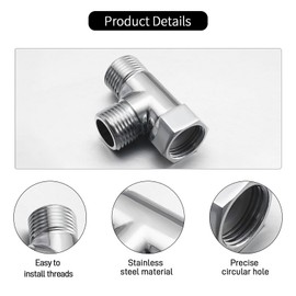 Shower Diverter Valve, 3 Way T Shape Adapter G1/2" Brass Shower Splitter Shower Hose Connectors Anti Rust Plumbing Valves Reducing Joint for Bidet (Silver)