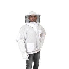 Fabee Impex 3 Layer Ventilated Beekeeping Jacket Round Veil Beekeeping Fully Ventilated Jacket with Round Veil (Medium)