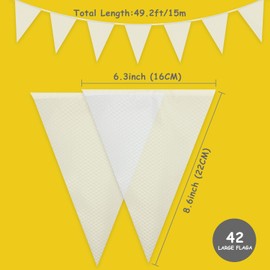 Premium Reusable Waterproof Bunting Banner: 49ft 42pcs Triangle Flags Pennant Bunting White Pennant Banner for Birthday Outdoor Garden Party Decorations