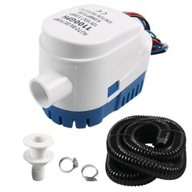 1100GPH Automatic Bilge Pump, 12V Marine Boat Bilge Pump Plumbing Kit with Float Switch, 6.6ft Hose & Thru Hull Connector for Motorboat Boats Accessories