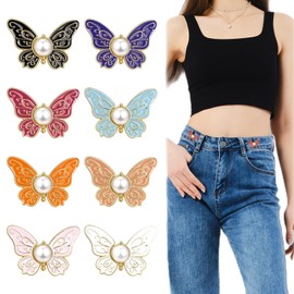 Ymapinc 8 Pcs Butterfly Pants Waist Tightener Clips for Women, Decorative Butterfly Waist Knots for Pants, Adjustable No Sew Jean Buttons Buckle for Loose Jeans