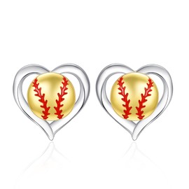 TANGPOET Softball Stud Earrings for Women 925 Sterling Silver Softball Mom Sports Game Heart Jewelry Gifts for Sports Lovers