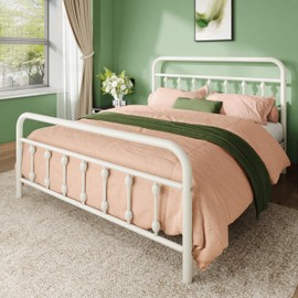 Allewie 14 Inches Full Size Metal Platform Bed Frame with Victorian Style Iron-Art Headboard/Footboard, Mattress Foundation, Easy Assembly, Under Bed Storage, No Box Spring Required, White