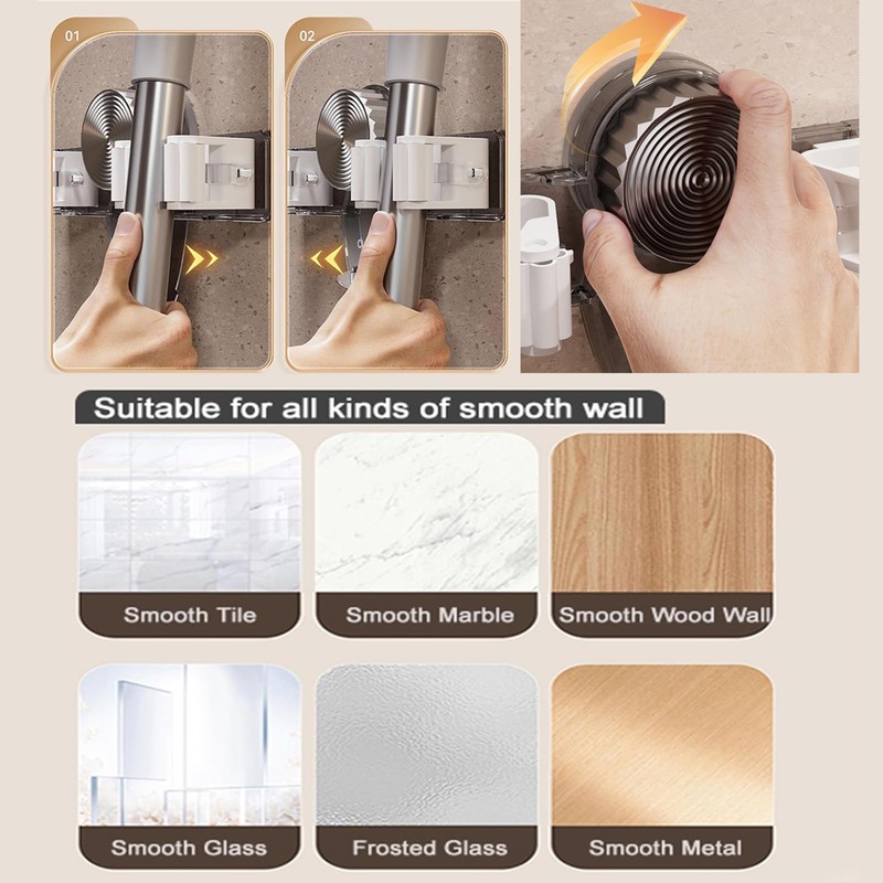 yunanwa 6PCS Broom Holder Mop Hanger Wall Mount, No Drill