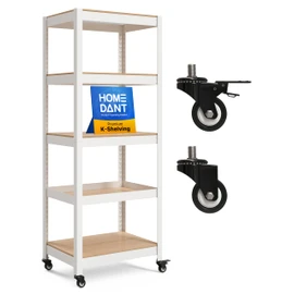 HOMEDANT House White 5-Tier Metal Rolling Cart Shelf Rack Casters Heavy Duty Wheel Shelving Unit Adjustable Utility Storage Shelves Organizer Shelf Kitchen Garage 24.4" W x 16.5" D x 62.2" H 1Pack