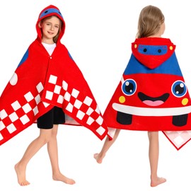 OLAOLA Children's Bath Poncho, Soft and Quick-Drying Bath Towel Poncho, Microfibre Towel with Hood for Beach Swimming, Beach Towel for Girls Boys 3-12 Years Old (Car)