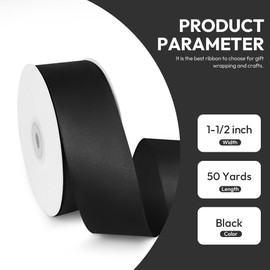 Quhora 1-1/2" x 50 Yards Satin Ribbon - Black Silk Ribbon with Spool - Ideal for Gift Wrapping, Floral Bouquets, Crafts, Wedding Party Decorations, Christmas and Sewing Projects