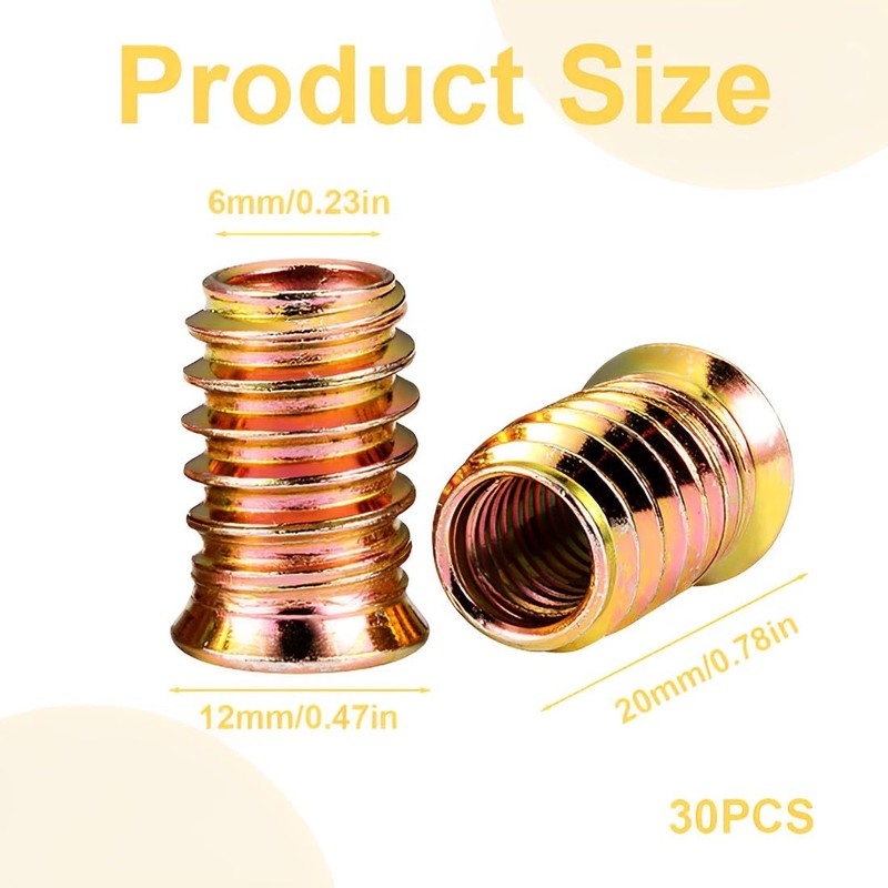 SUJEBKC Pack of 30 Threaded Inserts, Grub Screws, Carbon Steel