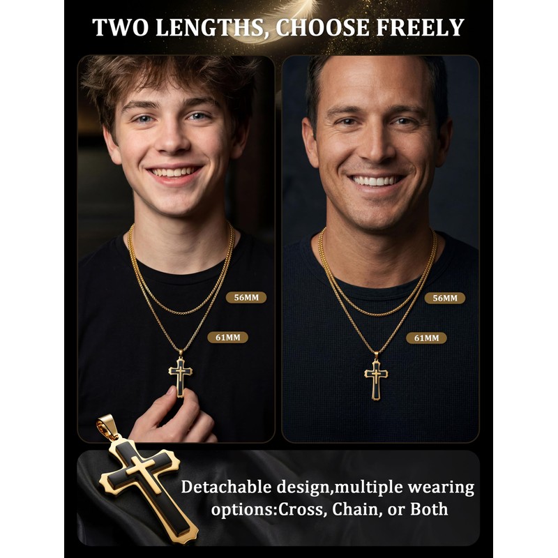 sailimue Cross Necklace for Men Stainless Steel Mens Cross Chain