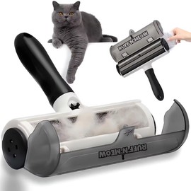 Ruff’N’Meow Pet Hair Remover Tool – Reusable Lint Roller for Dog & Cat Hair – Multi-Surface Fur Remover for Couch, Furniture, Carpet, Bedding & Car – Portable Pet Owner Essential – Built-in Fur Bin