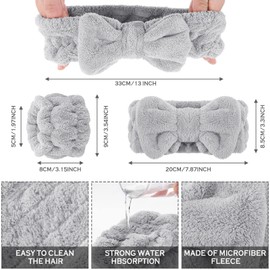 Chuangdi 4 Pcs Microfiber Headband Spa Wristbands and Wrist Bands for Washing Face Cuffs Towel Wristbands Hair Headband Face Wash Cuffs for Women Makeup(Gray)