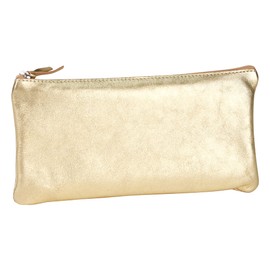 Clairefontaine 8705C Pencil Case with Mother of Pearl Effect Flat 22 x 11 cm Practical and Robust Leather 1 Piece Gold