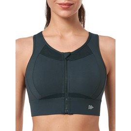 Yvette High Impact Sports Bras for Women Large Bust Zip Front Closure Sports Bra High Support for Running Workout,Haze Blue,L Plus