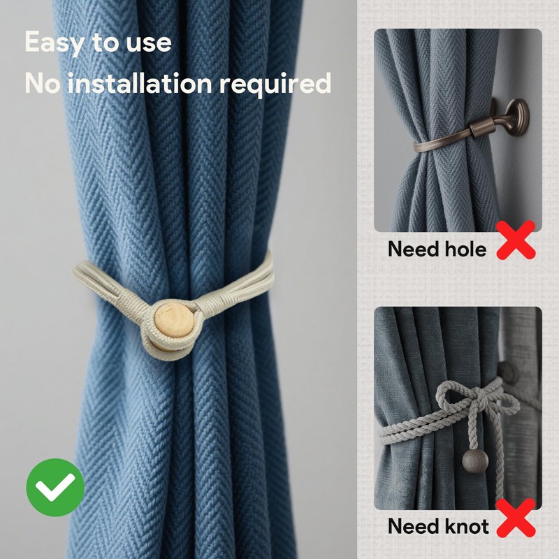 2 Pack Magnetic Curtain Tiebacks, Modern Simple Style Drape Tie
